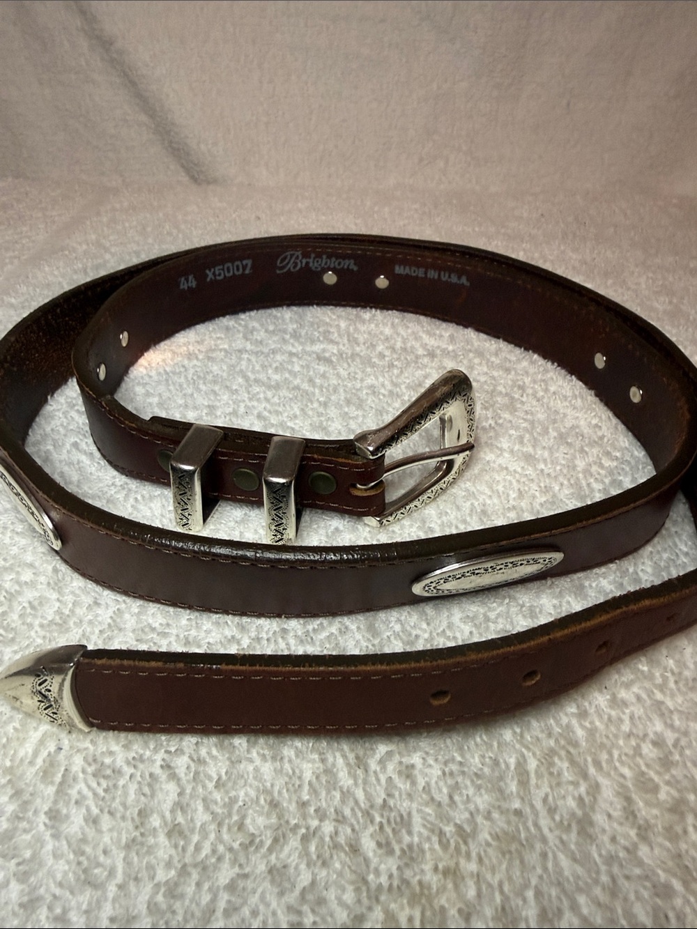 Brighton Burgundy Leather Belt with Silver-Tone Accents